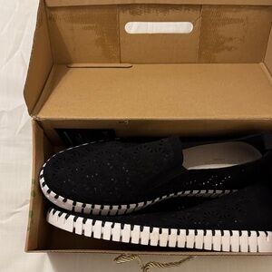 Ilse Jacobsen Black Slip-On Shoes with White Soles Tulip Shoes